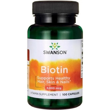 Swanson Biotin, 5000 mcg, 100 капсули, Swanson (SW877)