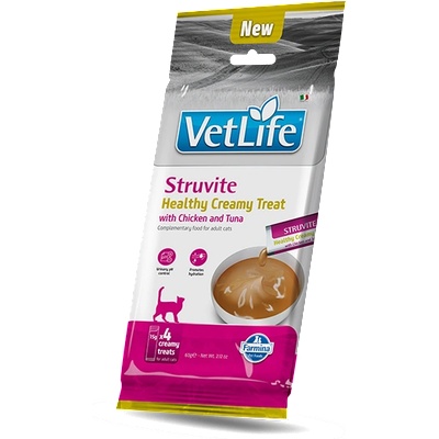 Farmina VET LIFE CAT Struvite Creamy Treat with Chicken & Tuna котки над 1 г. срещу образуване на струвитни уролити - лечебни кремообразни лакомства с пилешко и риба тон - 4 сашета х 15гр