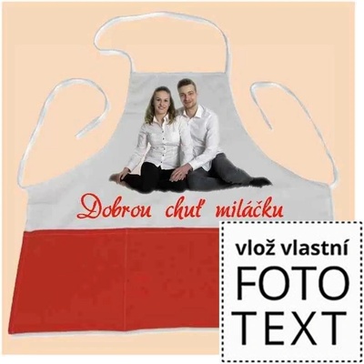 Bezvadný dárek Kuchyňská zástěra s kapsami červená s vlastní fotkou či potiskem