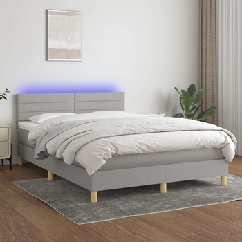 vidaXL Боксспринг легло с матрак и LED, светлосиво, 140x190 см, плат (3133789)