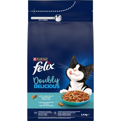 FELIX Doubly Delicious гранули за котки със сьомга и морска риба 1, 4 кг