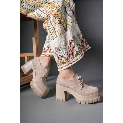 Riccon Дамски велурени лоуфъри на платформа 0012507 - Бежови #404819 (404819_Бежов)