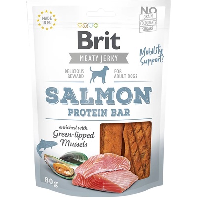 Brit 80г Dog Meaty Jerky Protein Bar Brit, лакомство за кучета - със сьомга