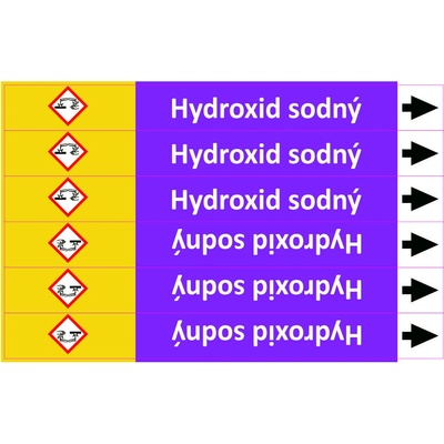 Grafiko | Hydroxid sodný - dle ISO 20560 - Materiál Samolepící PVC folie, Rozměr aršík 6 ks 52x385 mm