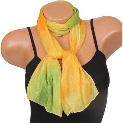 Дамски тънък шал в зелено и оранжево