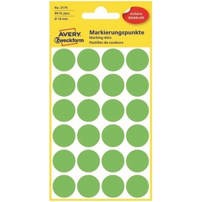 Generic etiketa arch A6 Avery, kolečko, průměr 18 mm, neonová zelená, 96 ks