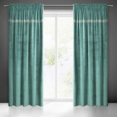 Takoy DIVA LINE Sametový závěs zdobený pruhem geometrického vzoru z drobných světlezlatých kamínků-HF-373168 | 140 x 270 cm