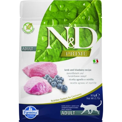 N&d prime feline lamb&blueberry adult - Пълноценна суха храна за котки в зряла възраст с агнешко и боровинки, 300 гр