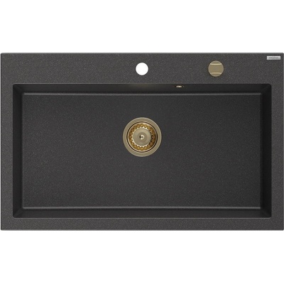Mexen Elix гранитна мивка с 1 камера 800 x 500 мм, черна на петна, златен сифон - 6527801005-76-G (6527801005-76-G)