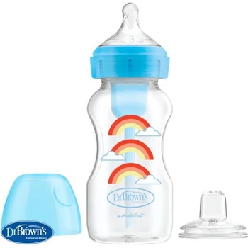 Dr. Brown's DR. BROWN'S Антиколикова бутилка Options+ с широко гърло 2в1 с накрайник 270 мл пластмаса синя