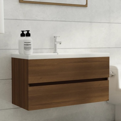 vidaXL Шкаф за мивка, кафяв дъб, 90x38, 5x45 см, инженерно дърво (815656)