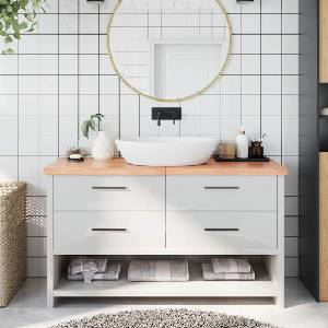 vidaXL Плот за баня светлокафяв 140x40x(2-4) см обработено дърво масив (3156147)