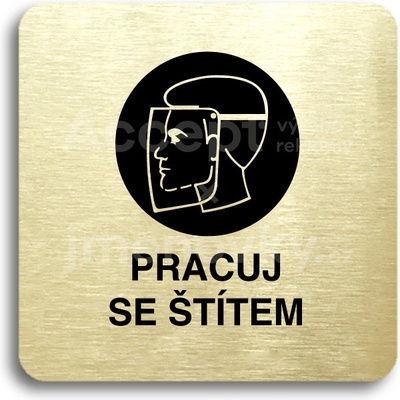 ACCEPT Piktogram pracuj se štítem - zlatá tabulka - černý tisk bez rámečku