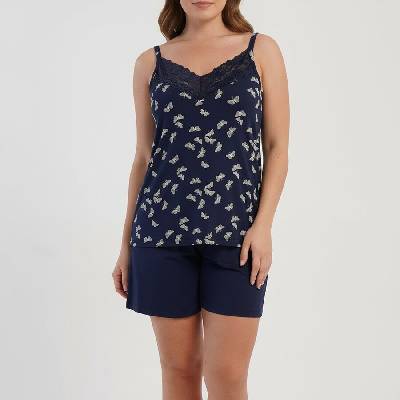 Дамска лятна макси пижама в тъмносиньо с пеперуди