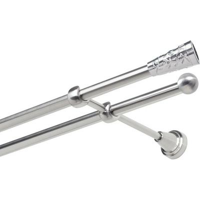 OK-GarnýžeCZ Garnýž kovová dvouřadá 19mm Sevilla nerez 210 cm do stěny / na tunýlek - bez kroužků