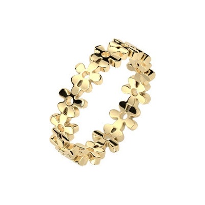 Šperky4U Zlacený ocelový prsten s kytičkami OPR1947