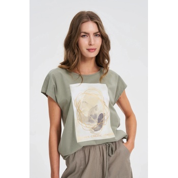 Moodo Дамска тениска с принт Moodo - маслинена Moodo | Zelen | ЖЕНИ | XS