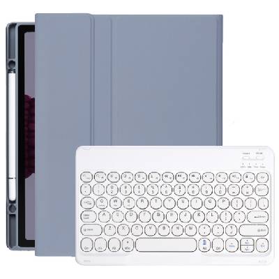 Калъф с клавиатура с кръгли бутони, тъчпад и място за Apple Pencil за iPad Air 4 (2020) / Air 5 (2022) / Pro 11" (2018) - синьо-сиво (75463)