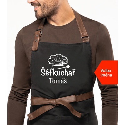 Kariban Zástěra pro muže se jménem Exclusive Šéfkuchař.. Černá Black