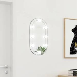 vidaXL Огледало с LED лампи, 60x30 см, стъкло, овално (3102974)