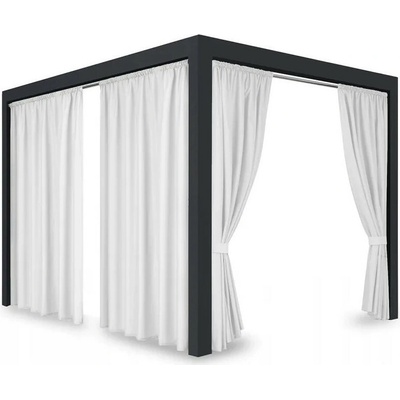 Záves so zavesením na tunel nepremokavý na terasu/altánok v bielej farbe so stuhou na uviazanie