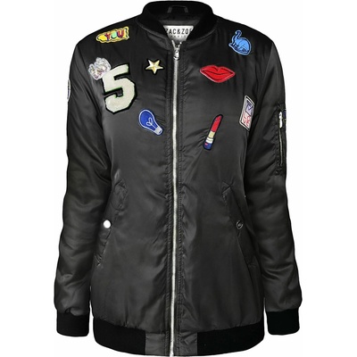 Fashionweek Dámska Bunda bomber s výšivkou MILITARY F122 Čierna