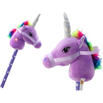 Plyšový hobby horse jednorožec na tyči fialový so zvukmi