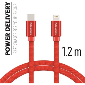 Swissten 71525206 Datový, Textile USB-C / Lightning, 1,2m, červený