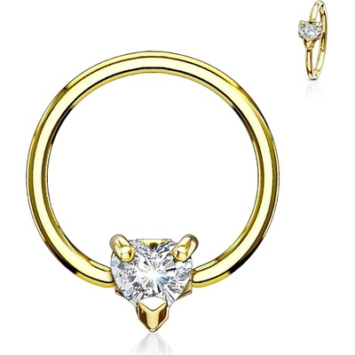 Šperky4U zlacený piercing kruh se srdíčkem čirá K1022-GDC
