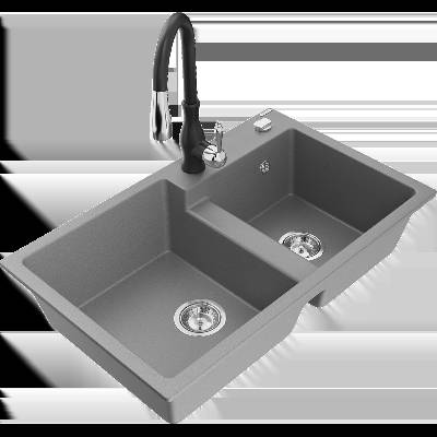 Tomas гранитна мивка с 2 камери с кухненски смесител Savita, сив - 6516-71-672601-70 (6516-71-672601-70)