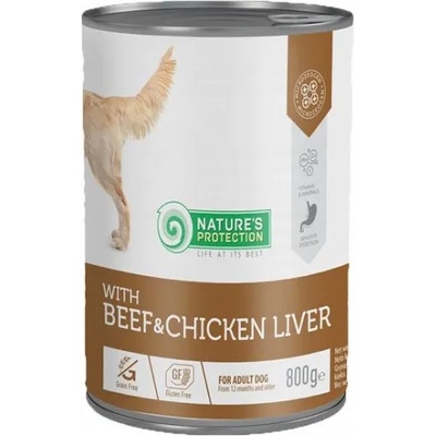 Nature's Protection DOG Adult Beef & Chicken Liver - консерва с говеждо и пилешки дроб за израснали кучета, 800 гр