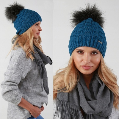 Fashionweek dámská zimní čepice s bambulí flísová podšívka ZIZI-P16 Tyrkysový