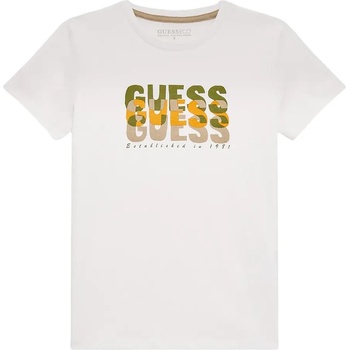 GUESS Бяла тениска с къс ръкав с трицветен надпис Guess за момче