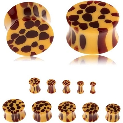 Šperky eshop sedlový plug do ucha z akrylu žlutá hnědé skvrny leopardí vzor S36.31