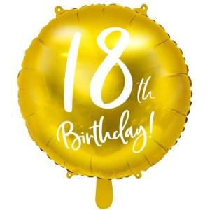 Party Deco Фолиев Балон с Надпис "18th Birthday", Златен (FB24M-18-019)