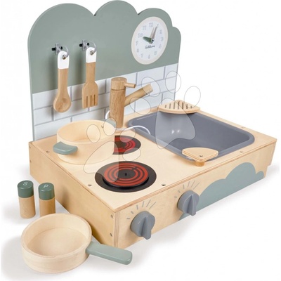 Eichhorn Dřevěná kuchyňka Small Table Kitchen přenosná se zvukem a 6 doplňky