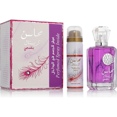 Lattafa Mahasin Crystal Violet dárková sada: EDP 100 ml + deodorant 75 ml pro ženy