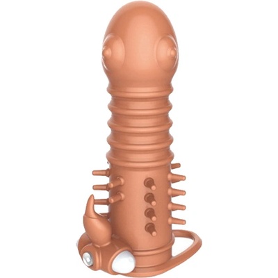 X Fun Вибро пенис удебелител с пристегач и клиторен стимулатор "denon skin" 13 см