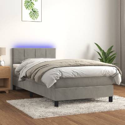 vidaXL 3134381 Boxspring postel s matrací a LED samet / barva světle šedá