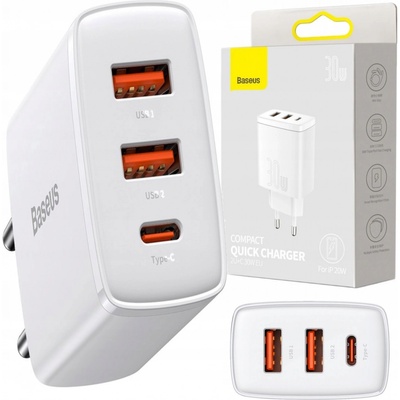 Baseus kompaktní rychlonabíjecí adaptér 2x USB-A, 1x Type-C 30W CCXJ-E02 – Zbozi.Blesk.cz