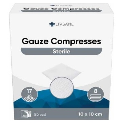LIVSANE Sterilné gázové tampóny 10 x 10 cm 50 ks
