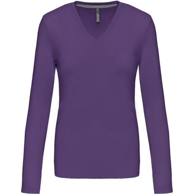 Kariban Tričko K382 s výstřihem do V dlouhý rukáv dámské COT-20K38235002 Purpurová