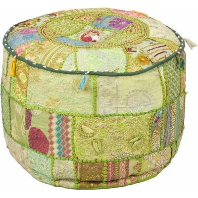 Sanu Babu Taburet z Rajasthanu s bohatou Ari výšivkou, průměr 49cm výška 36cm patchwork (DF)