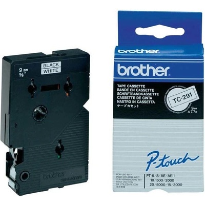 Páska do štítkovače Brother TC-291 9mm černý tisk/bílý podklad