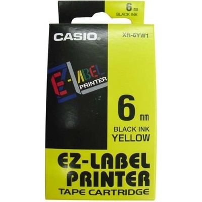 Casio originál páska do tlačiarne štítkov, Casio, XR-6YW1, čierny tlač/žltý podklad, nelaminovaná, 8m, 6mm