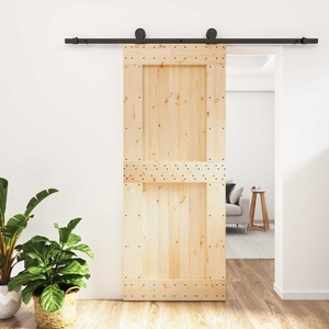 vidaXL Преплъзваща се врата Естествено и черно 85 x 210 cm (3444994)