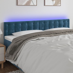 vidaXL LED горна табла за легло, тъмносиня, 200x5x78/88 см, кадифе (3122116)