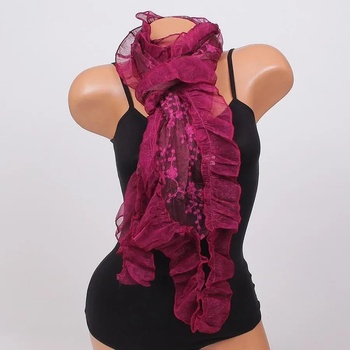 Image 1 of Дантелен шал в цвят бордо с къдрички