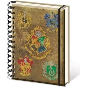 CurePink Poznámkový A5 blok Harry Potter: Hogwarts Crests 14,8 x 21 cm kroužková vazba SR72083