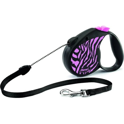 flexi Safari Zebra повод за куче M до 20 кг, 5 м въже - розово